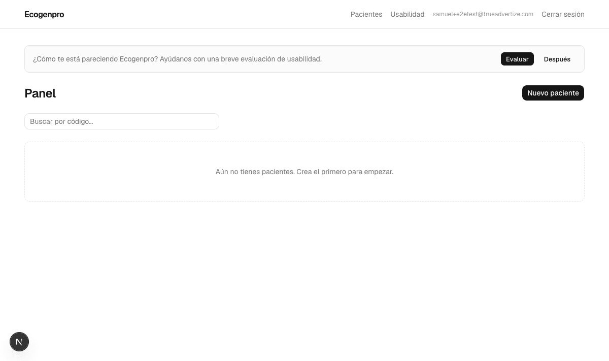 Panel de pacientes en Ecogenpro